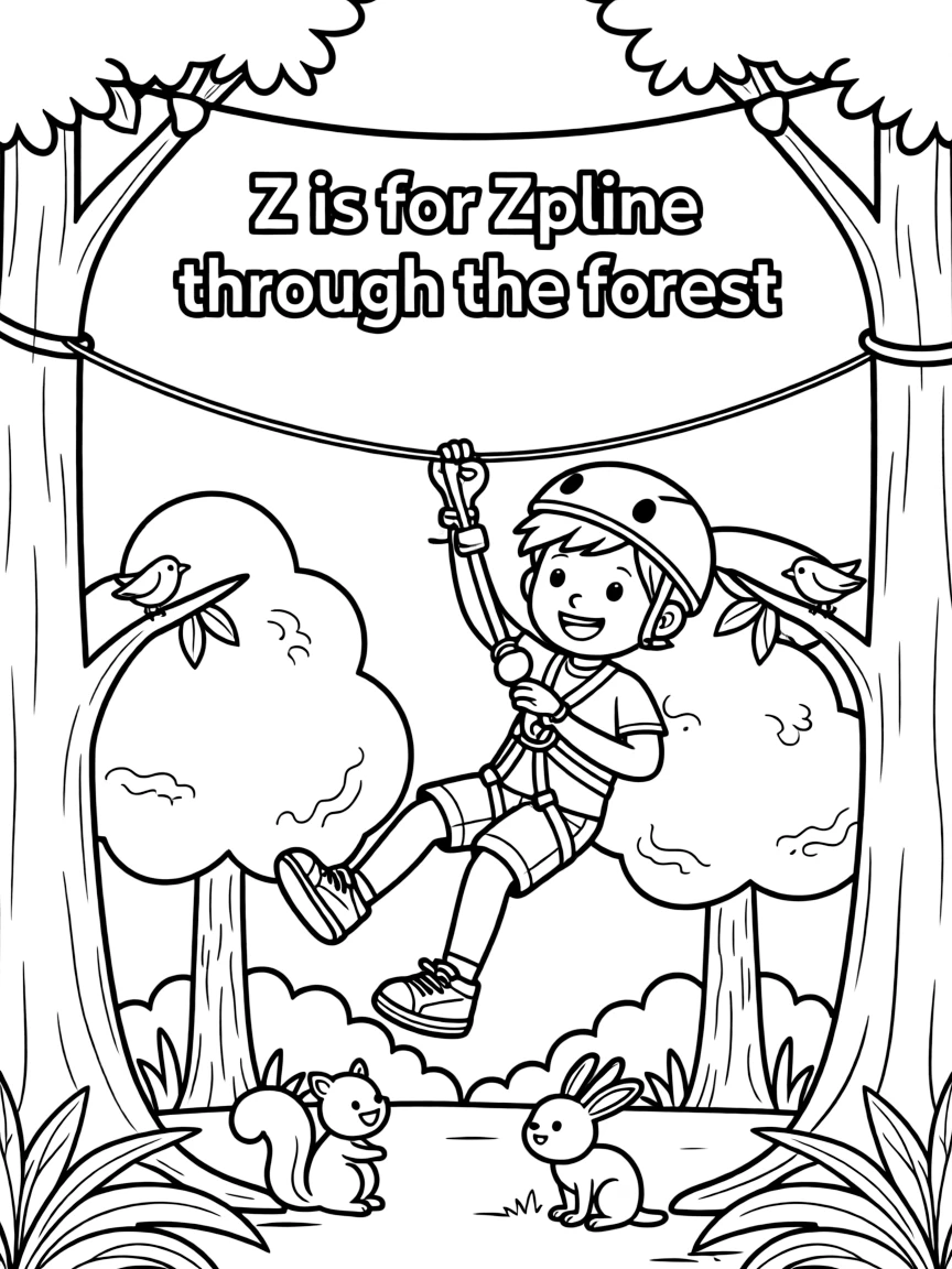 (letter card) Z is for Zipline through the forest