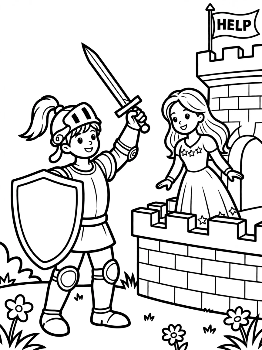 A brave knight saving a princess.