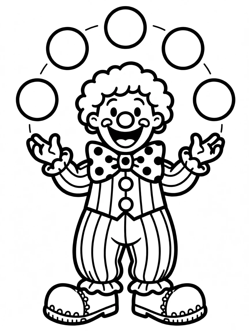 A friendly clown juggling balls.