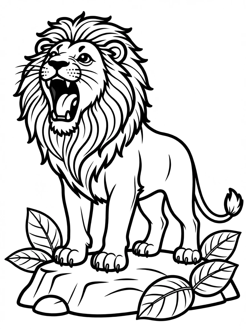A majestic lion roaring.