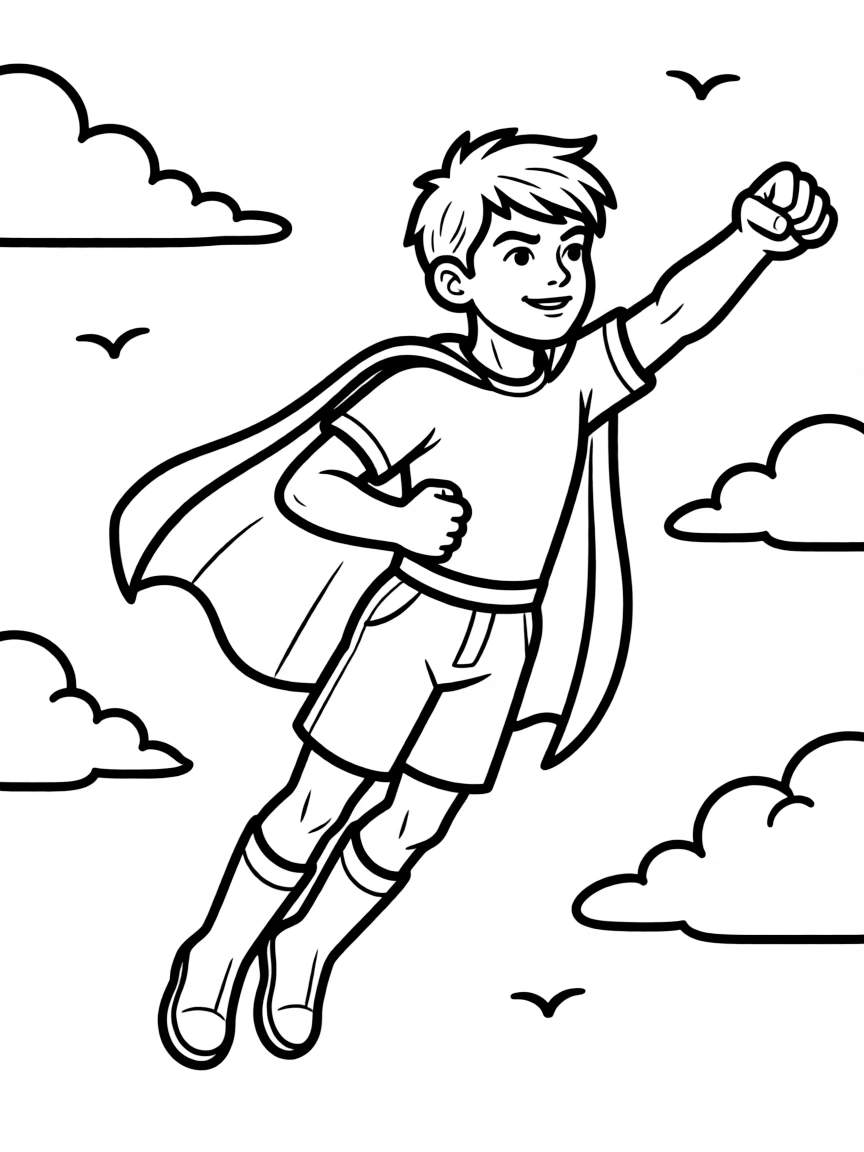 A strong superhero flying.