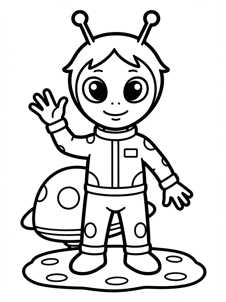 A friendly alien waving.
