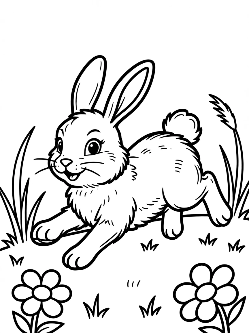 A fluffy bunny hopping.