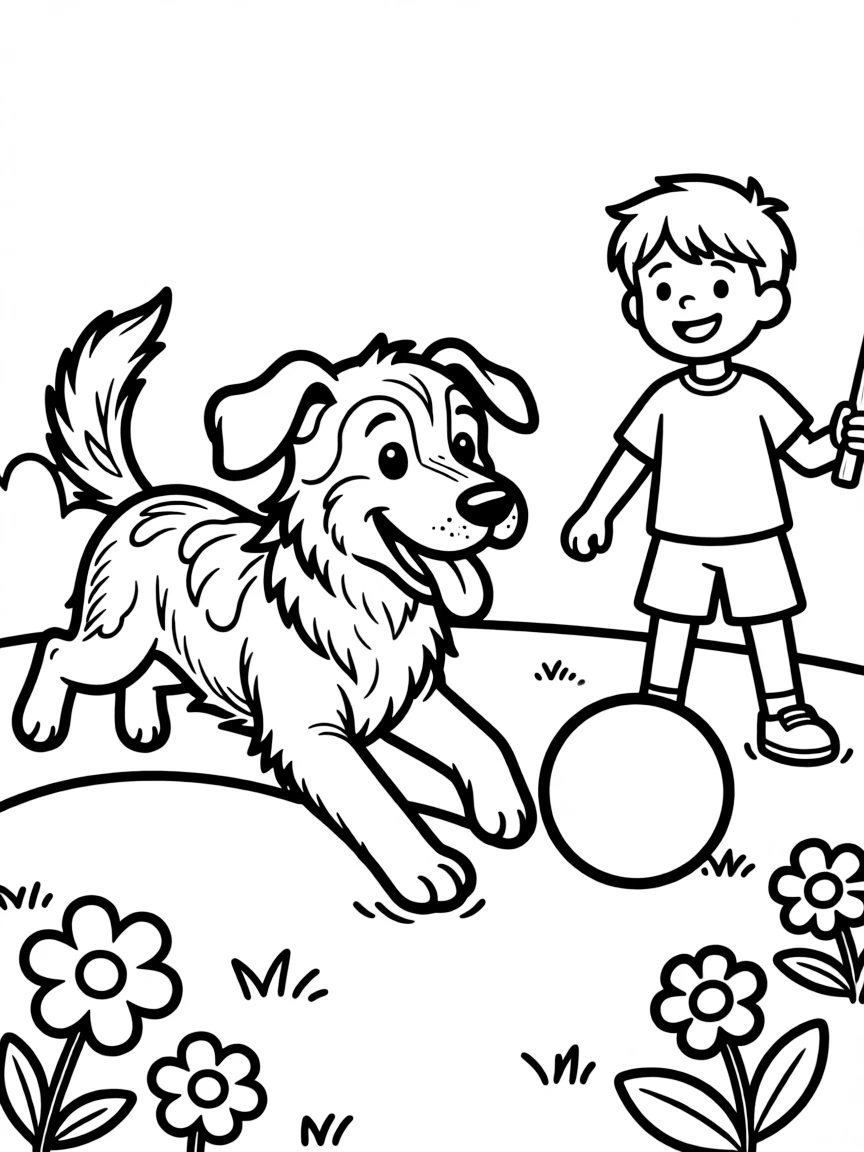 A wagging dog playing fetch.