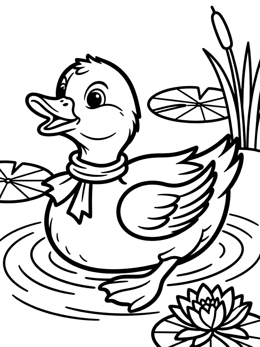 A quacking duck swimming.