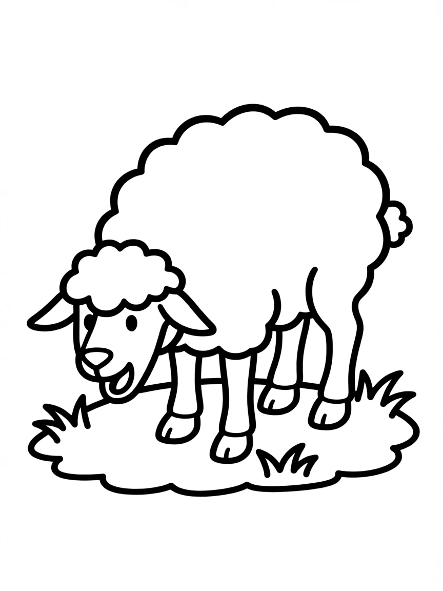 A bleating sheep eating grass.