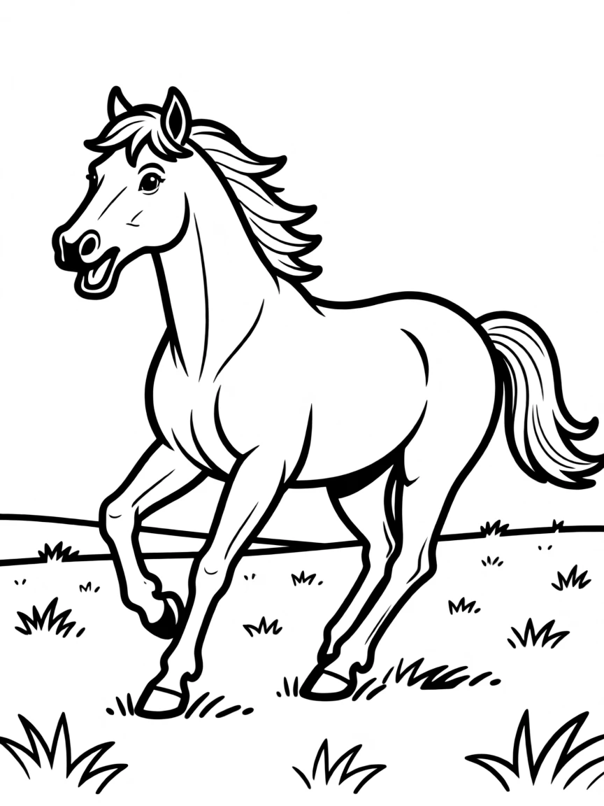 A neighing horse running.