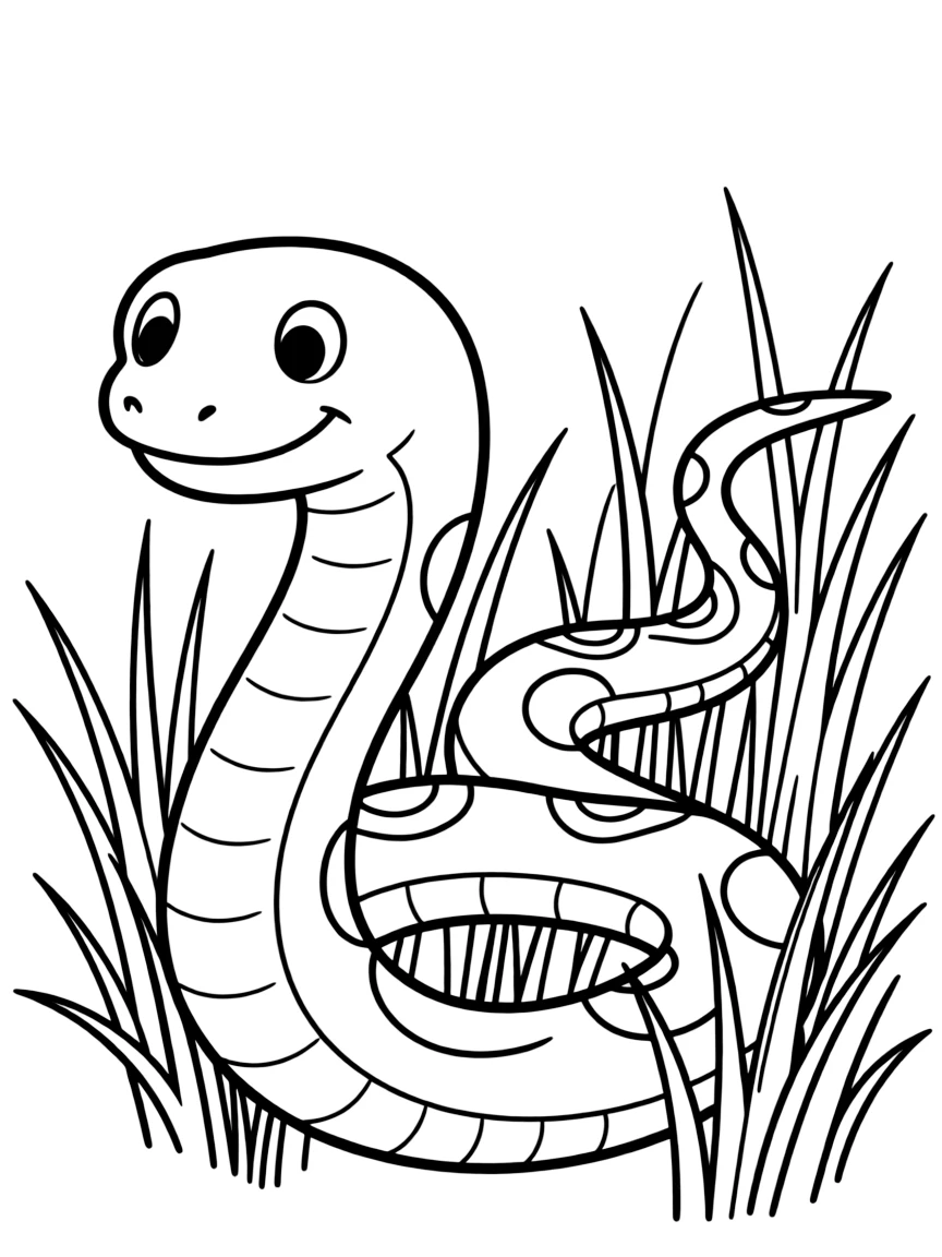 A slithering snake in the grass.