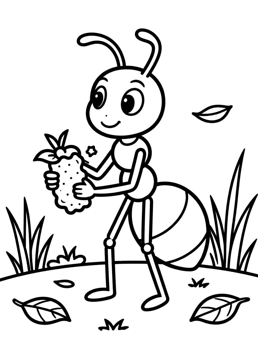 A busy ant carrying food.