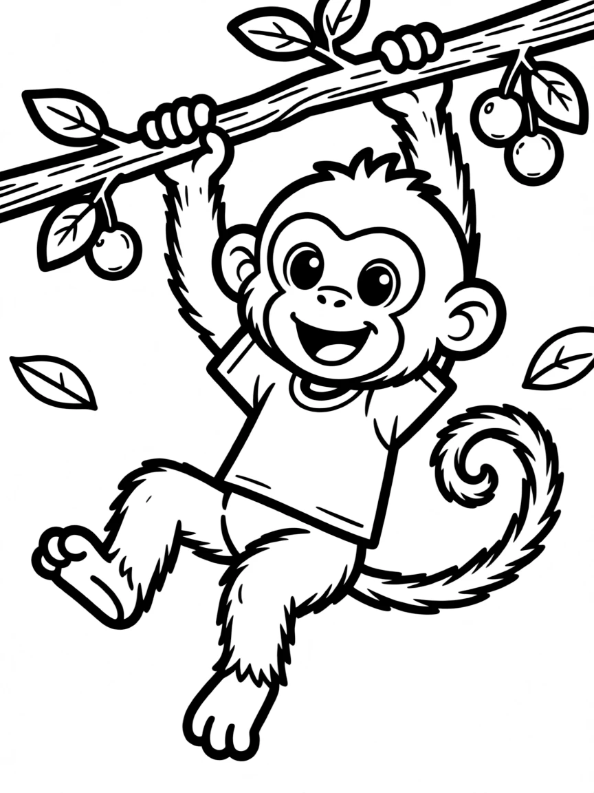 A furry monkey swinging.