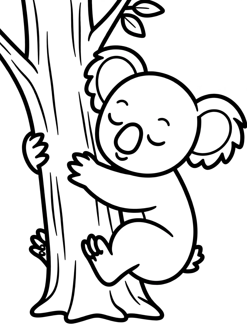 A sleepy koala hugging a tree.