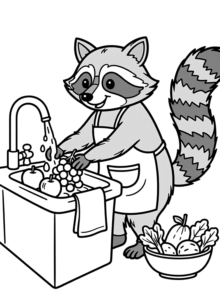 A clever raccoon washing food.