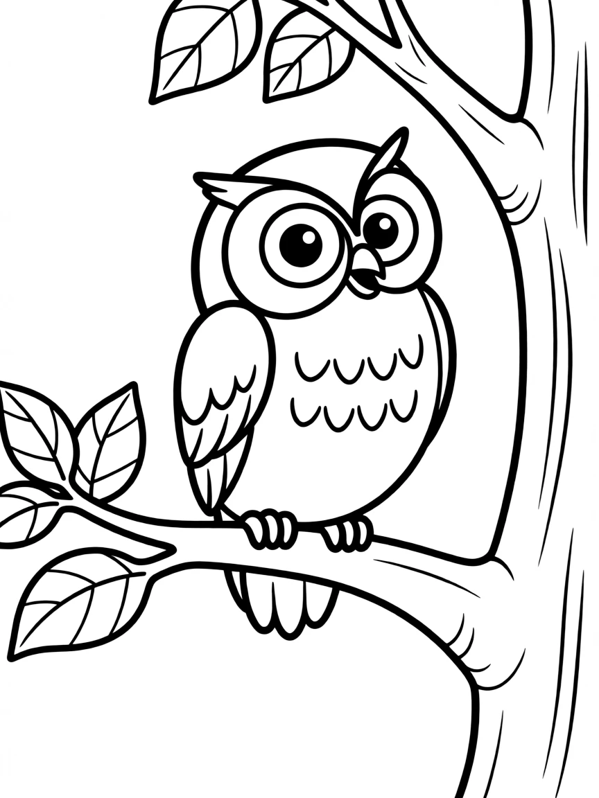 A hooting owl in a tree.