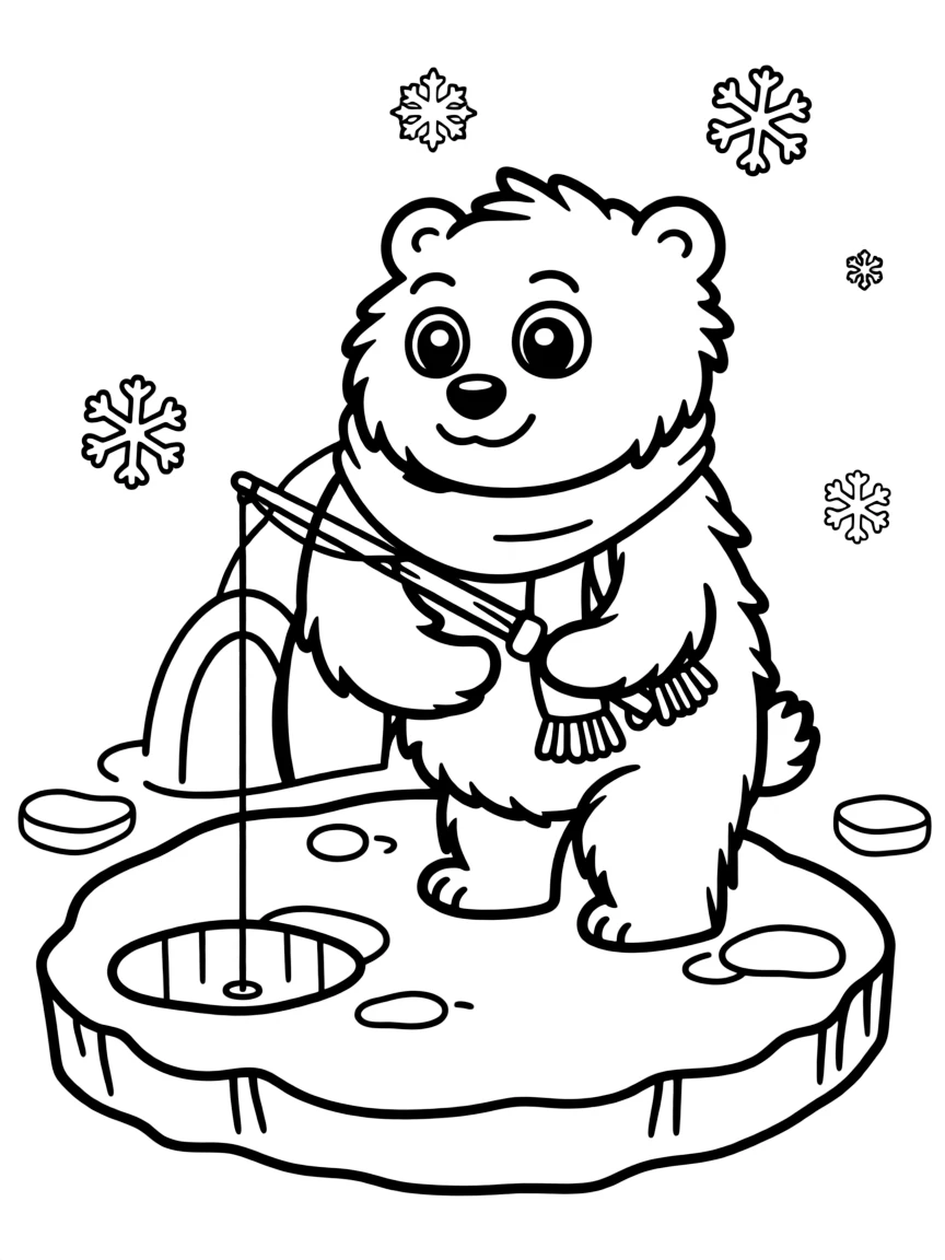 A fluffy polar bear fishing.