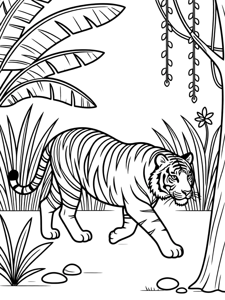 A striped tiger stalking.
