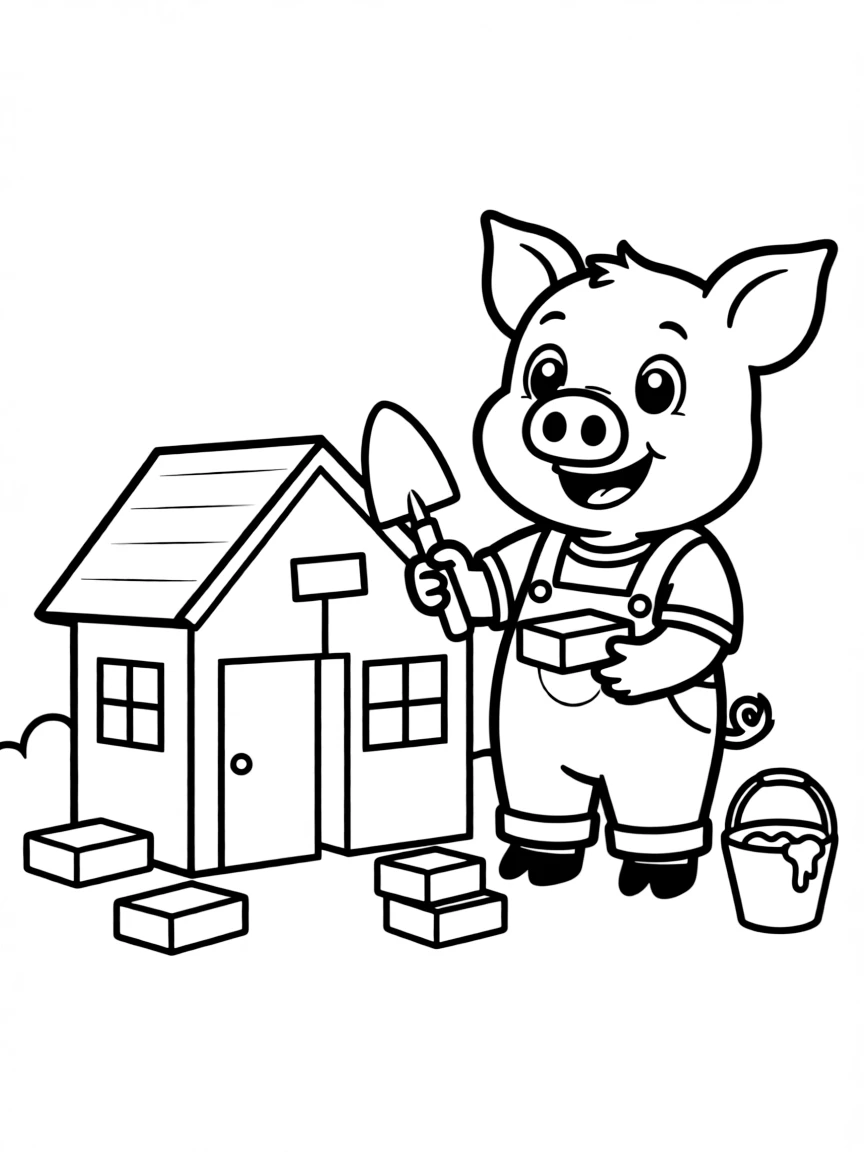 A little pig building a house.