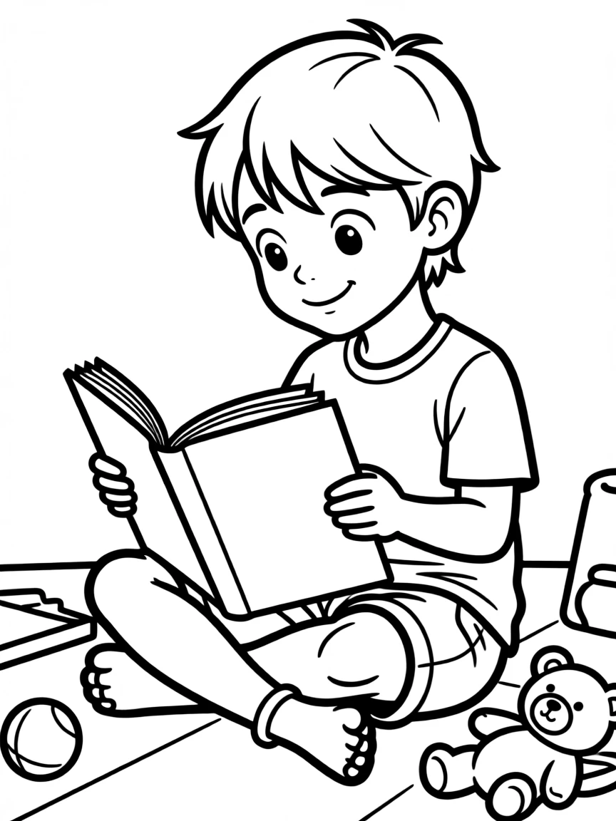 A curious child reading a book.