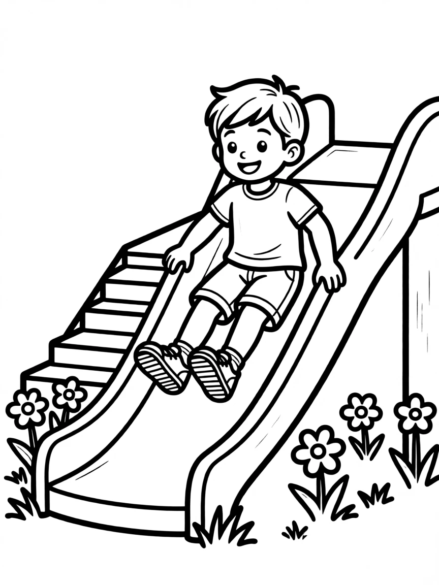 A child sliding down a slide.