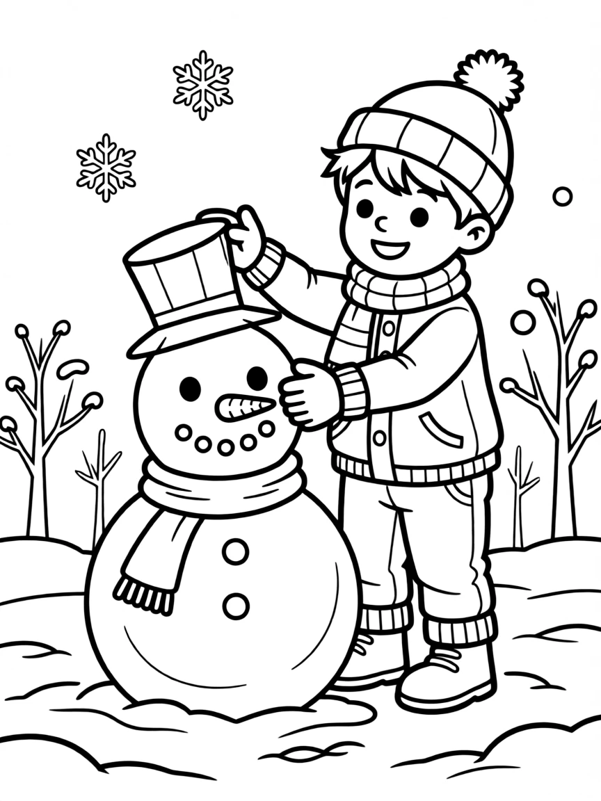 A child building a snowman.