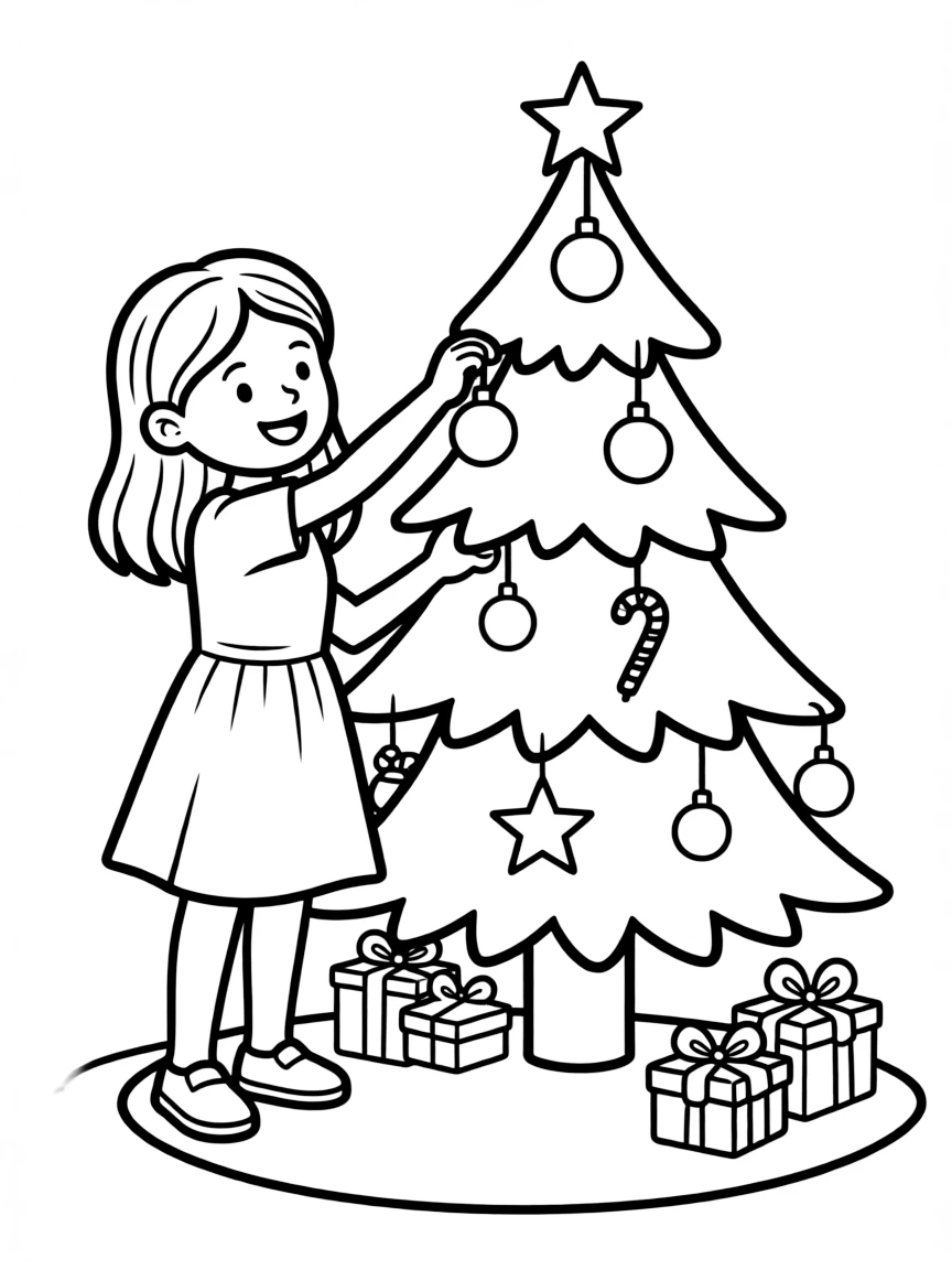 A child decorating a Christmas tree.