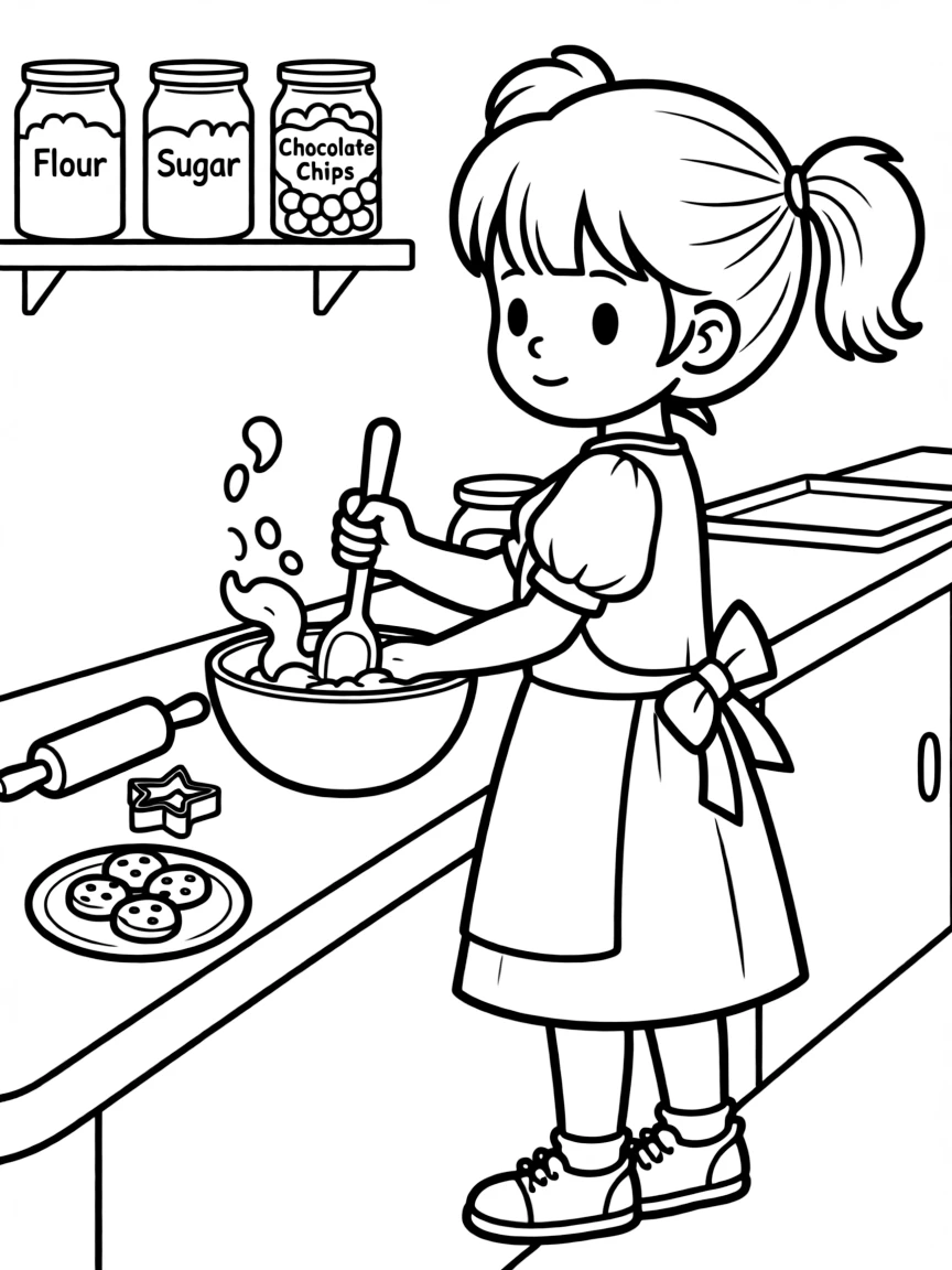 A child baking cookies.
