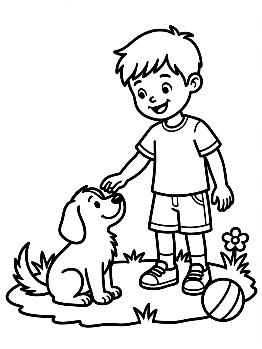 A child playing with a pet.