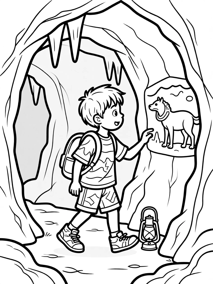 A child exploring a cave.