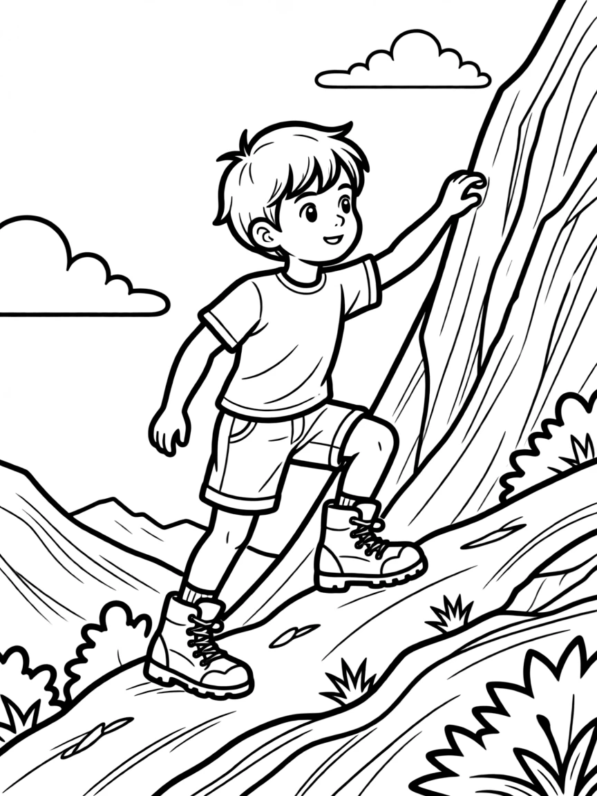 A child climbing a mountain.