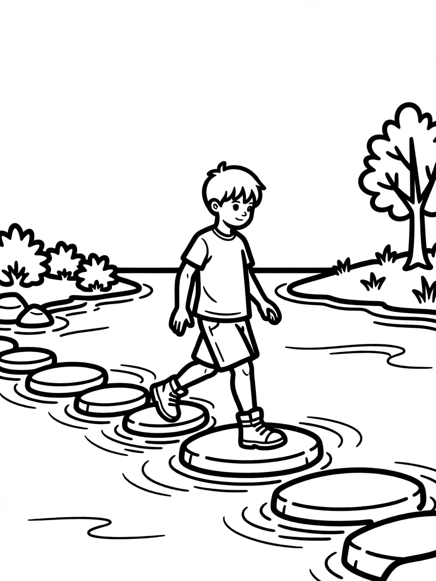 A child crossing a river.