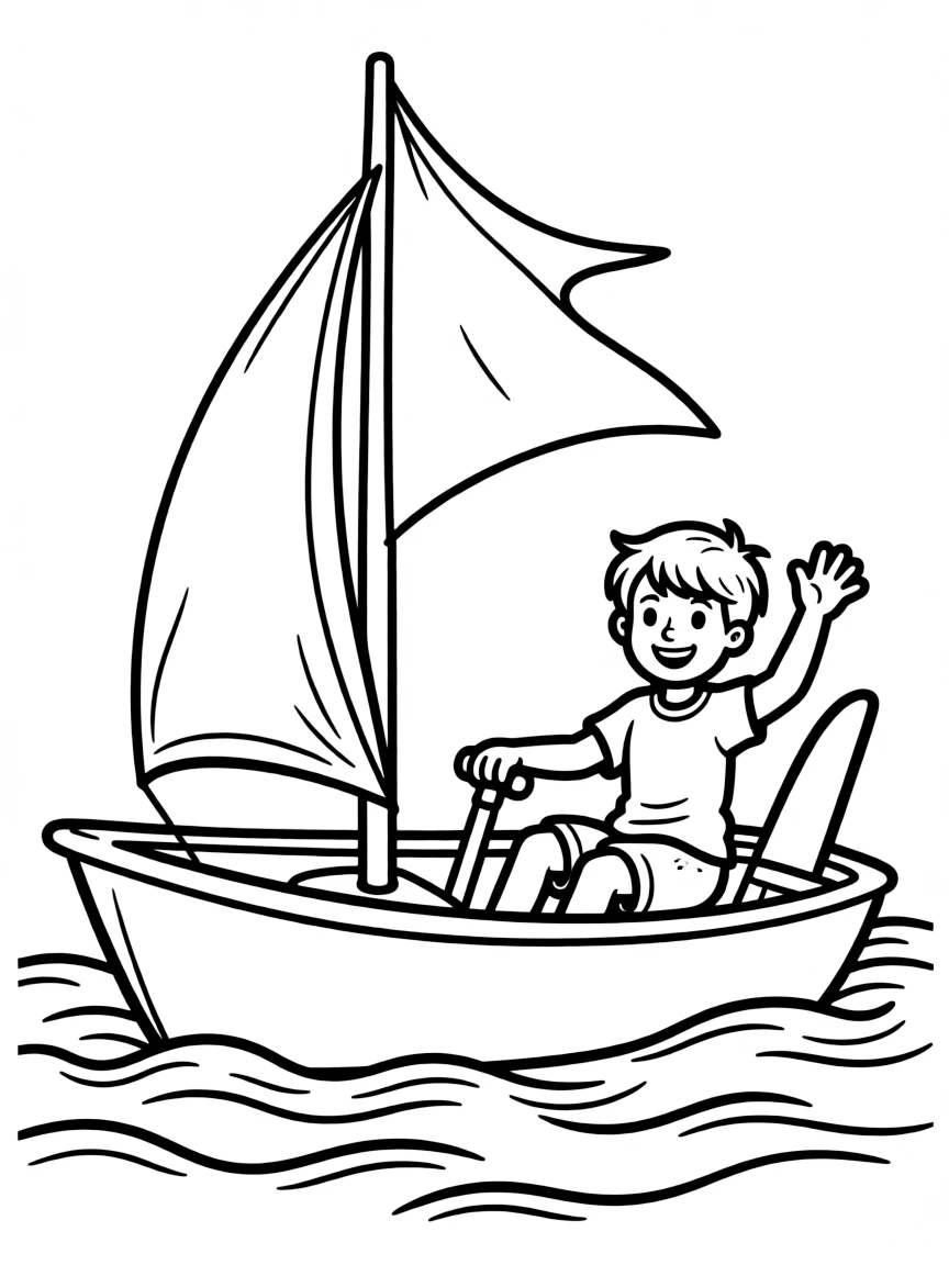 A child sailing a boat.