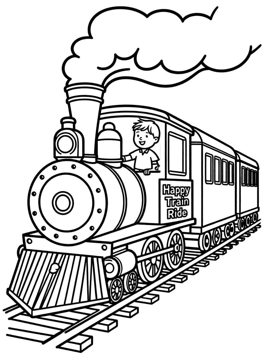 A child riding a train.