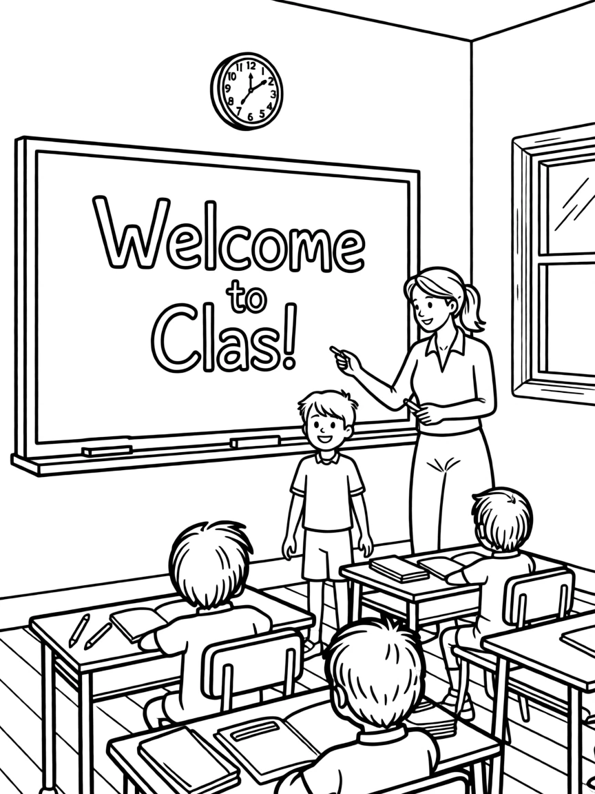 A classroom with a blackboard.
