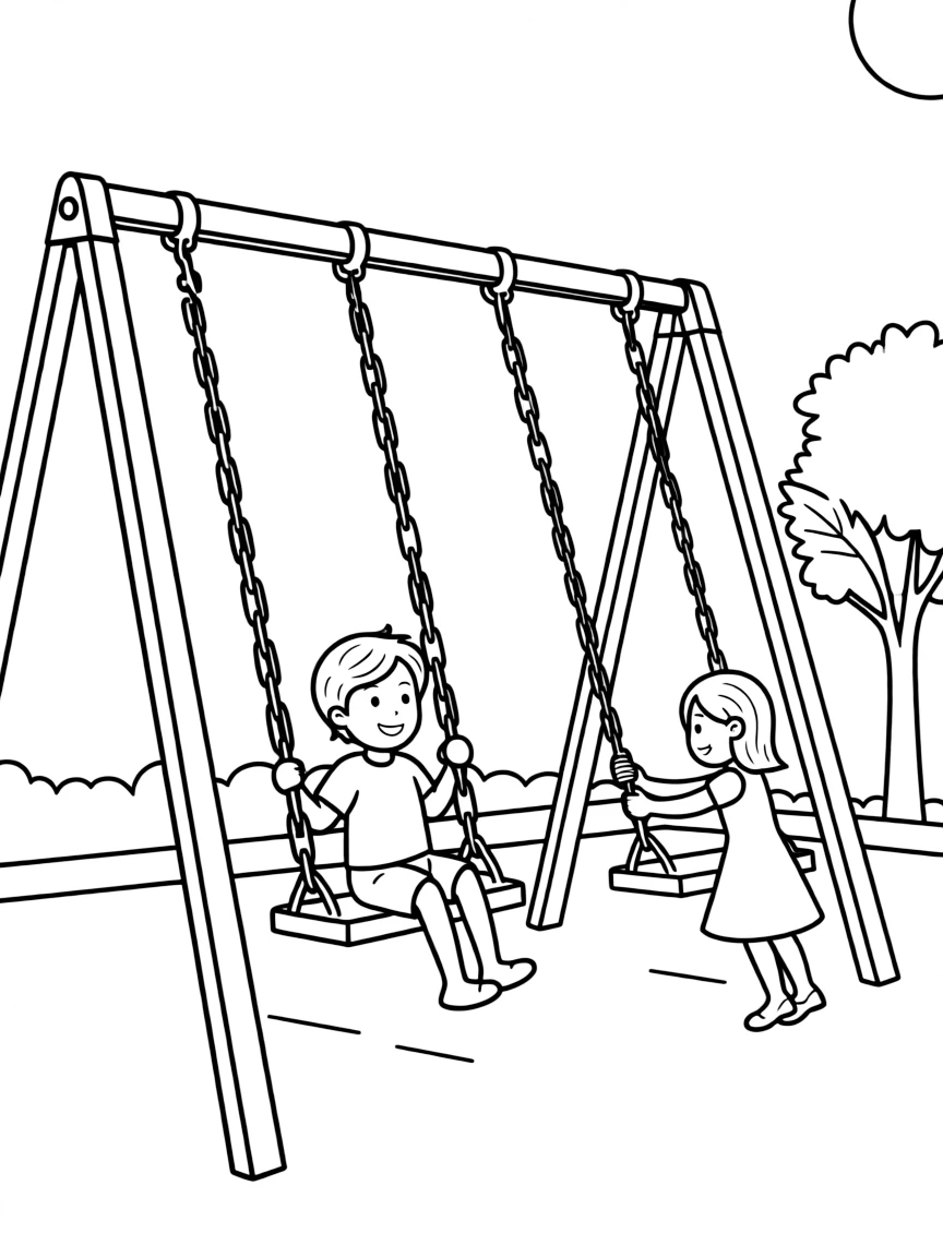 A playground with swings.