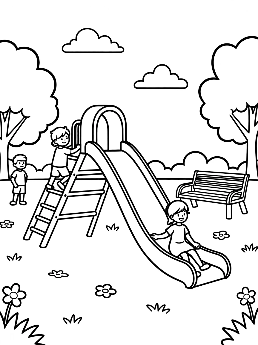 A park with a slide.