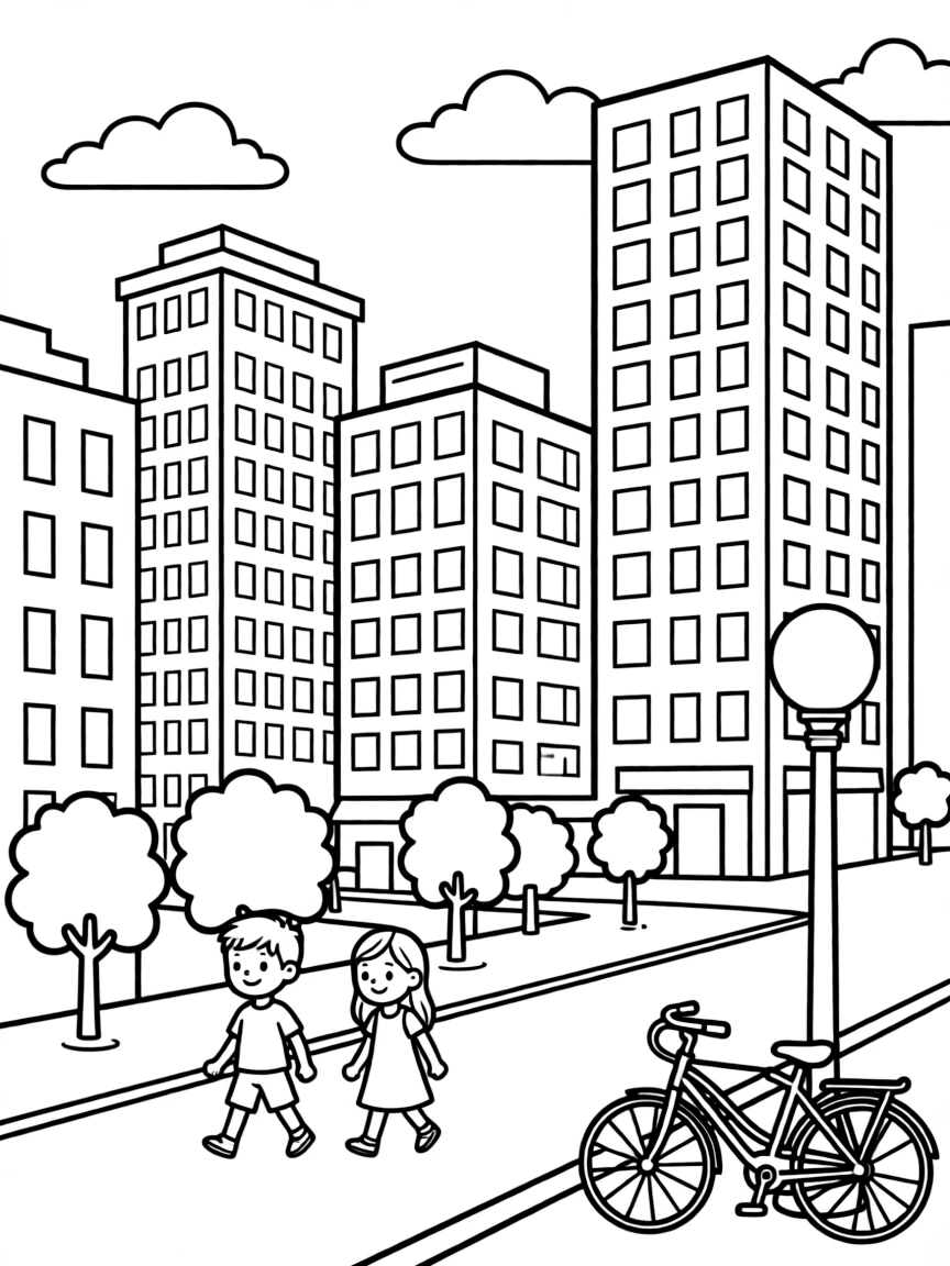A city with tall buildings.