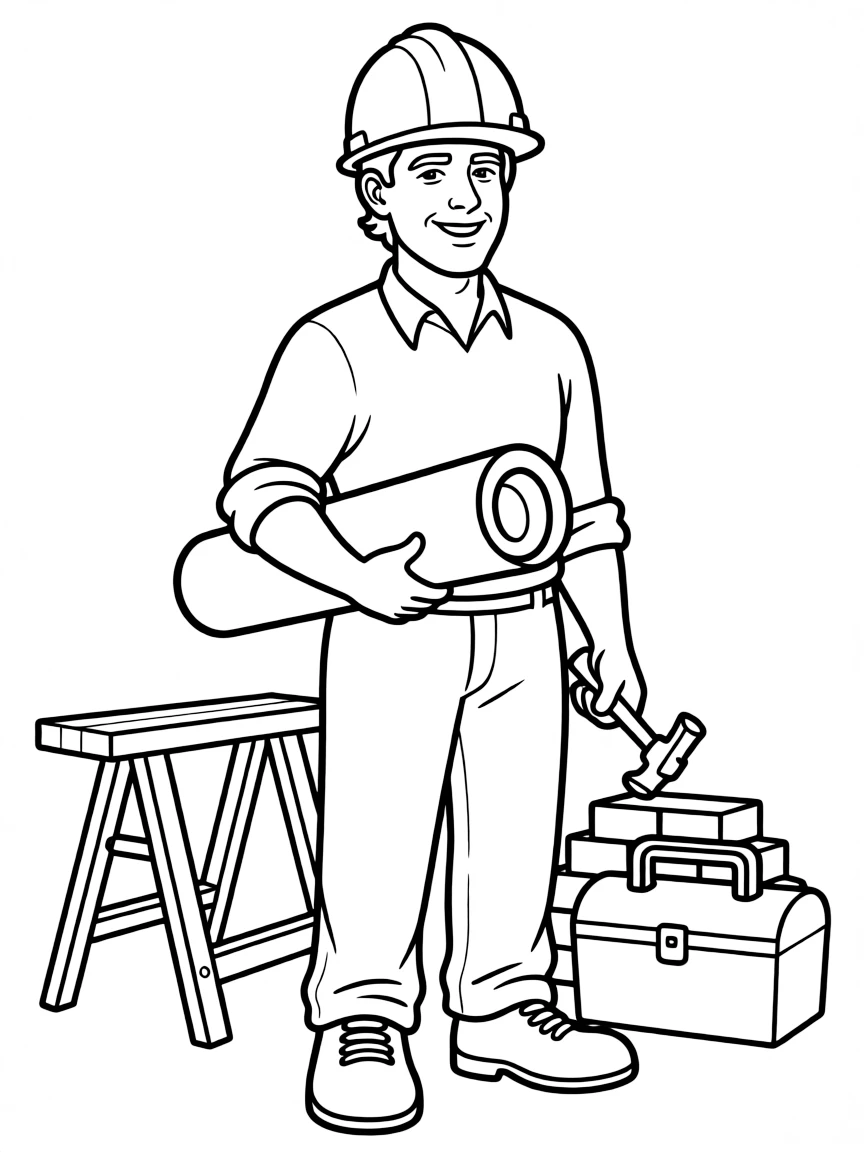 A builder with a hard hat.