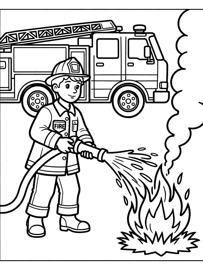 A firefighter putting out a fire.