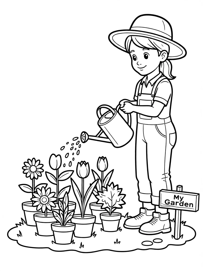 A gardener watering plants.