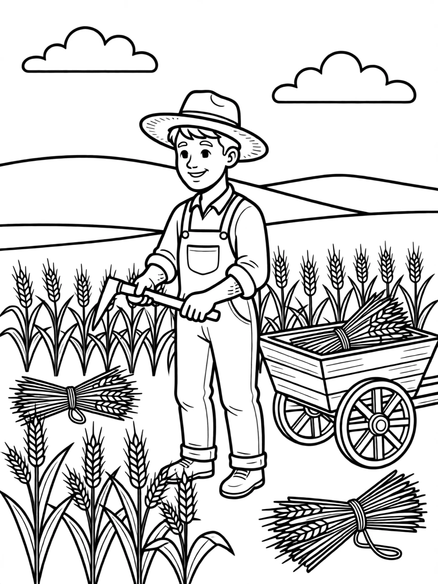 A farmer harvesting crops.