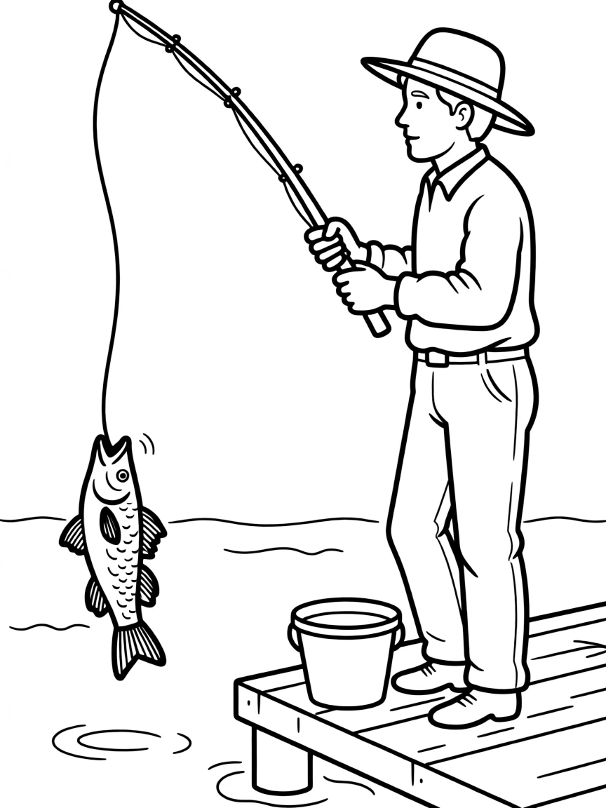 A fisherman catching a fish.