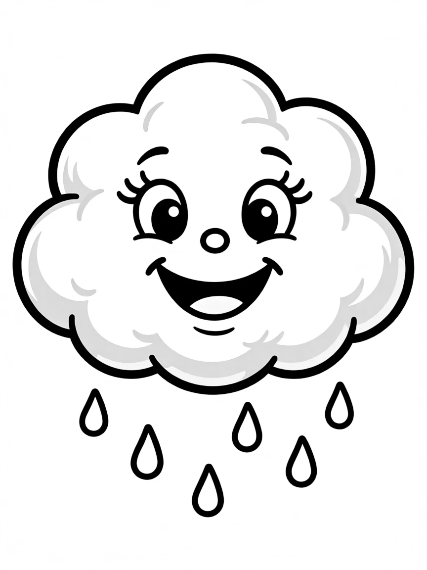 A fluffy cloud smiling.