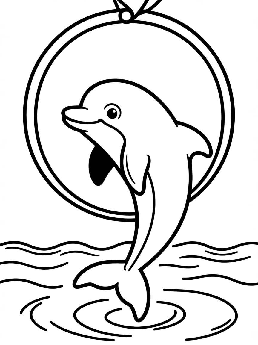 A playful dolphin jumping through a hoop.