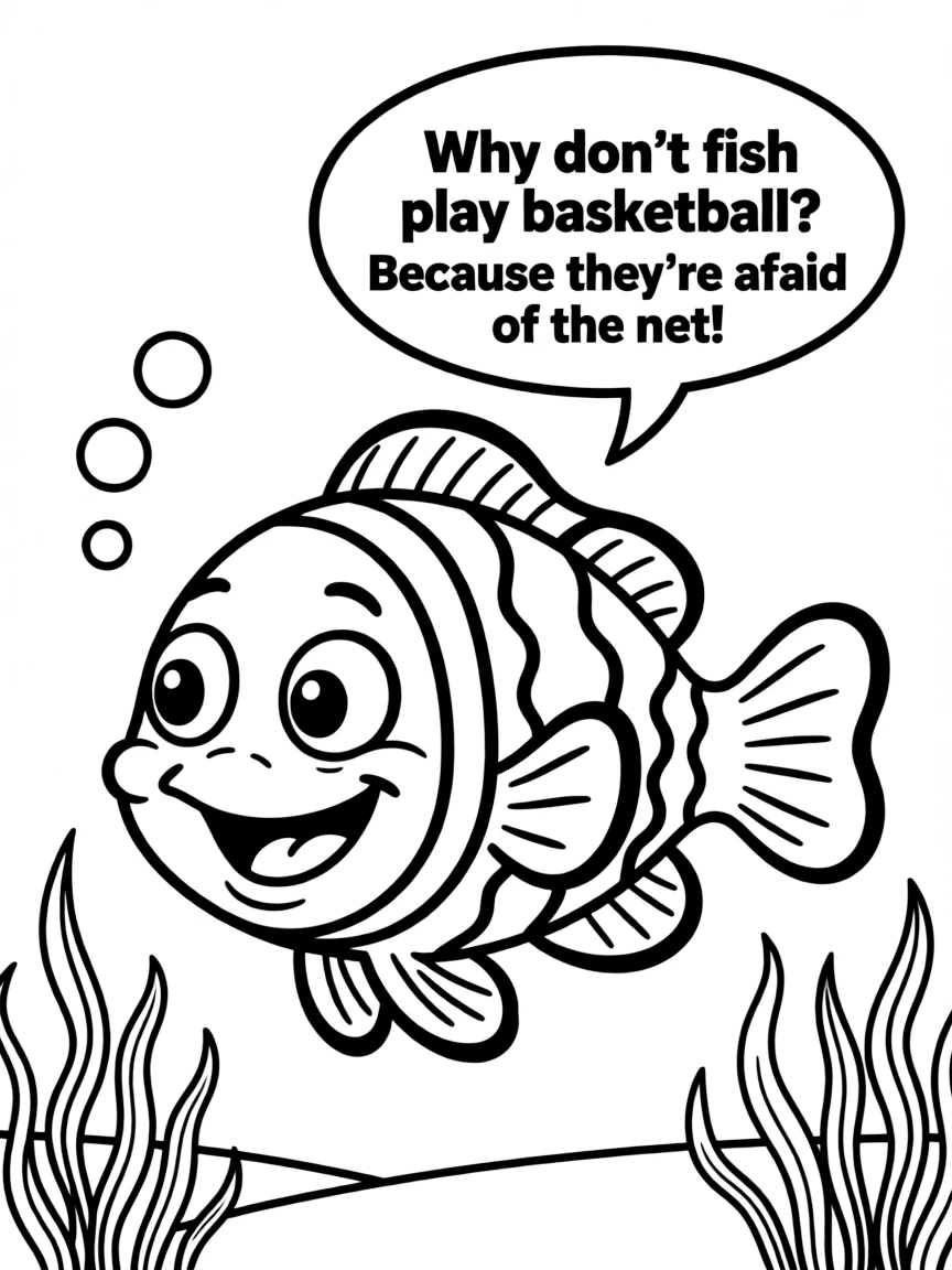 A colorful clownfish telling a joke.
