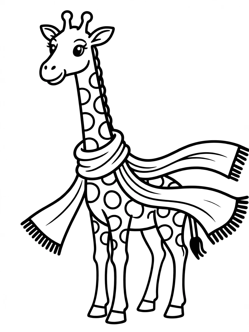 A tall giraffe with a long scarf.