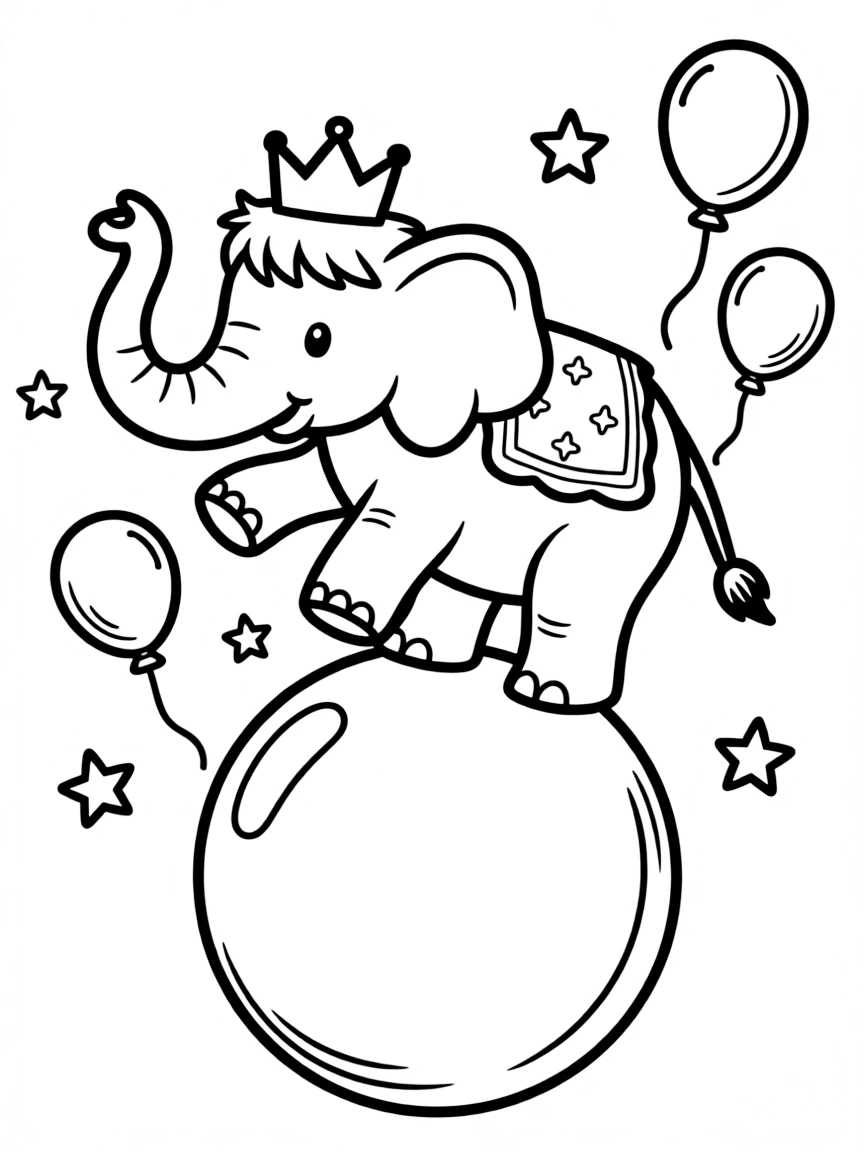 A big elephant balancing on a ball.