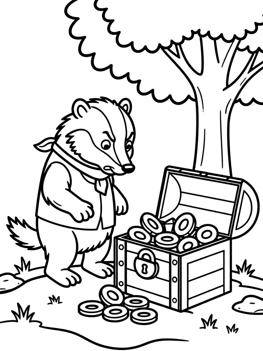 A grumbling badger finding a treasure.