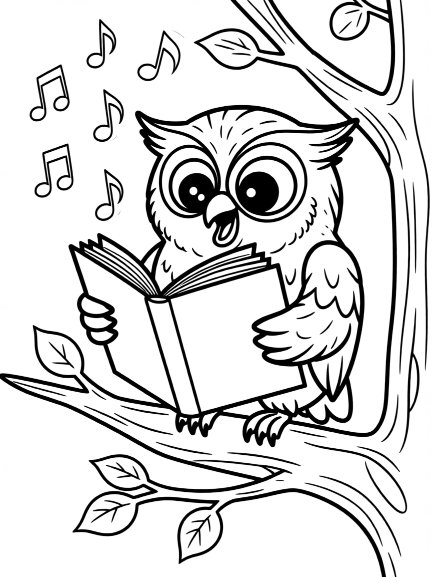 A hooting owl reading a book.