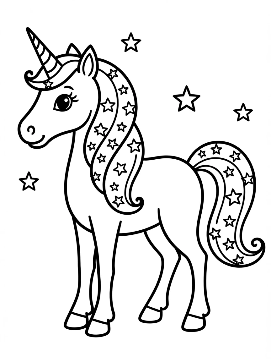A magical unicorn with a starry mane.