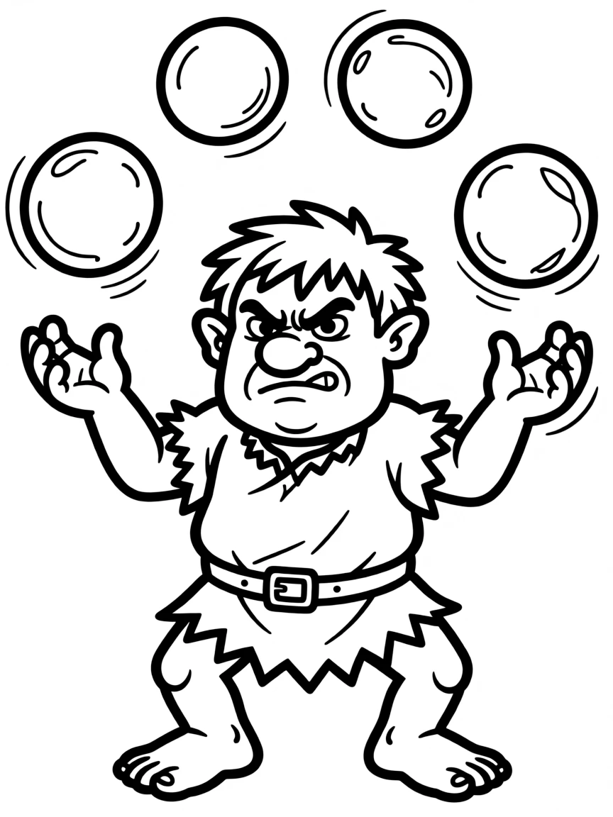 A grumpy troll juggling rocks.