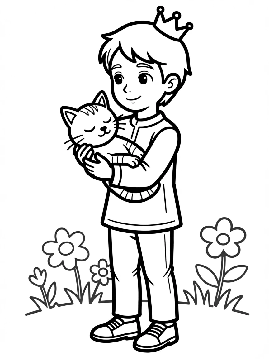 A charming prince rescuing a sleepy cat.